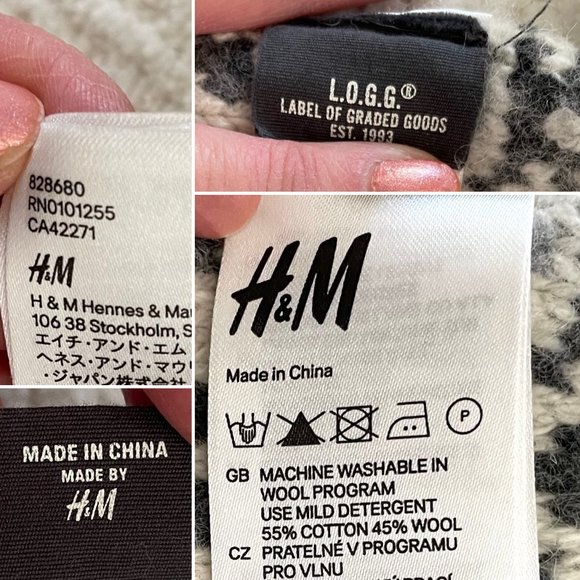 H&M Knit Double Thick Scarf Muffler Jacquard Scandinavian Design 68" x 6" - Picture 5 of 9